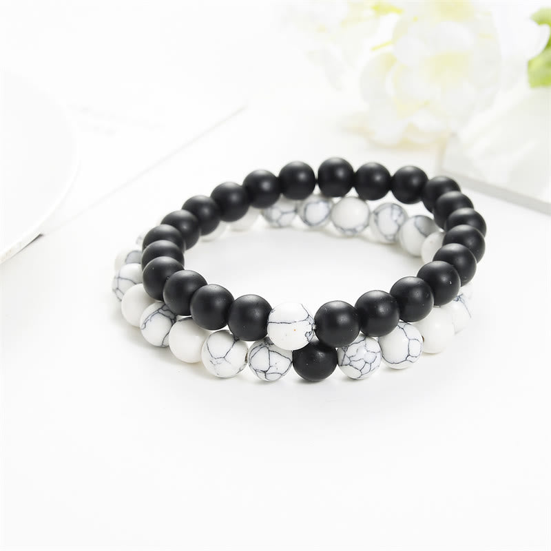 Buddha Stones 2pcs Natural Frosted Stone White Turquoise Bead Couple Bracelet - image 2