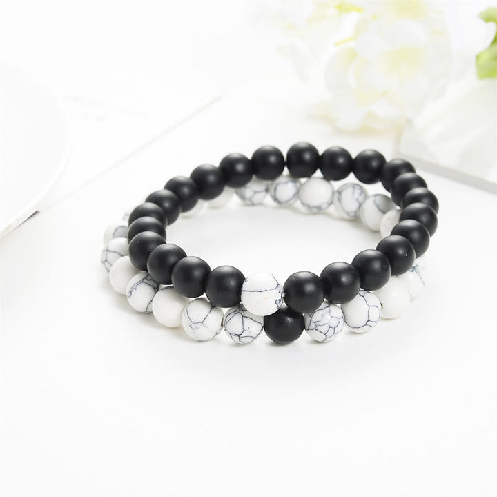 Buddha Stones 2pcs Natural Frosted Stone White Turquoise Bead Couple Bracelet - image 2