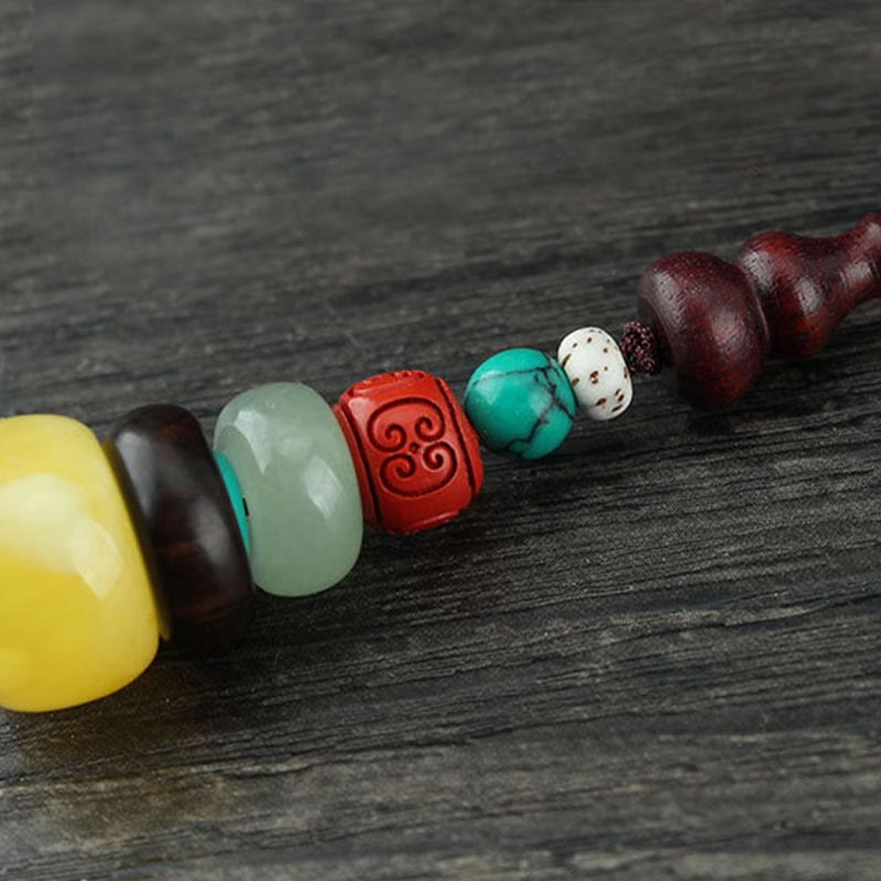 Green Sandalwood Ebony Wood Gourd Seven Layer Pagoda Positive Phone Hanging Decoration - image 9