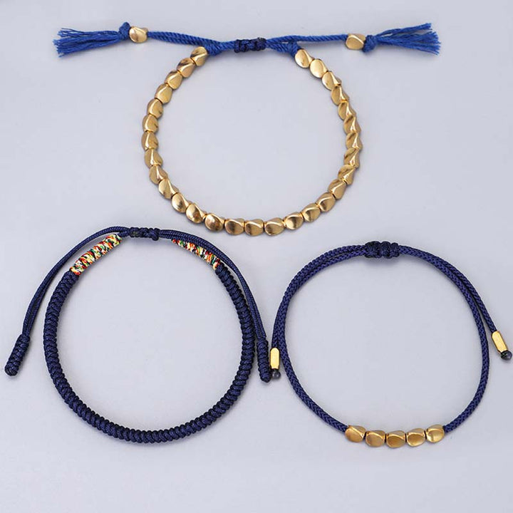 Buddha Stones 3 PCS Tibetan Copper Beads Healing Protection Luck Bracelet Set - image 4