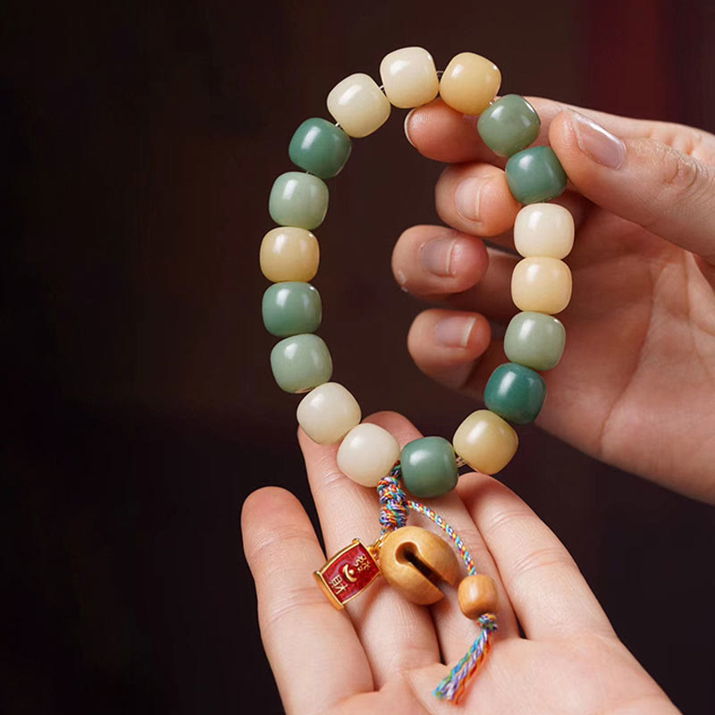 Buddha Stones Natural Gradient Bodhi Seed Wisdom Wooden Fish Drum Charm Bracelet - image 1