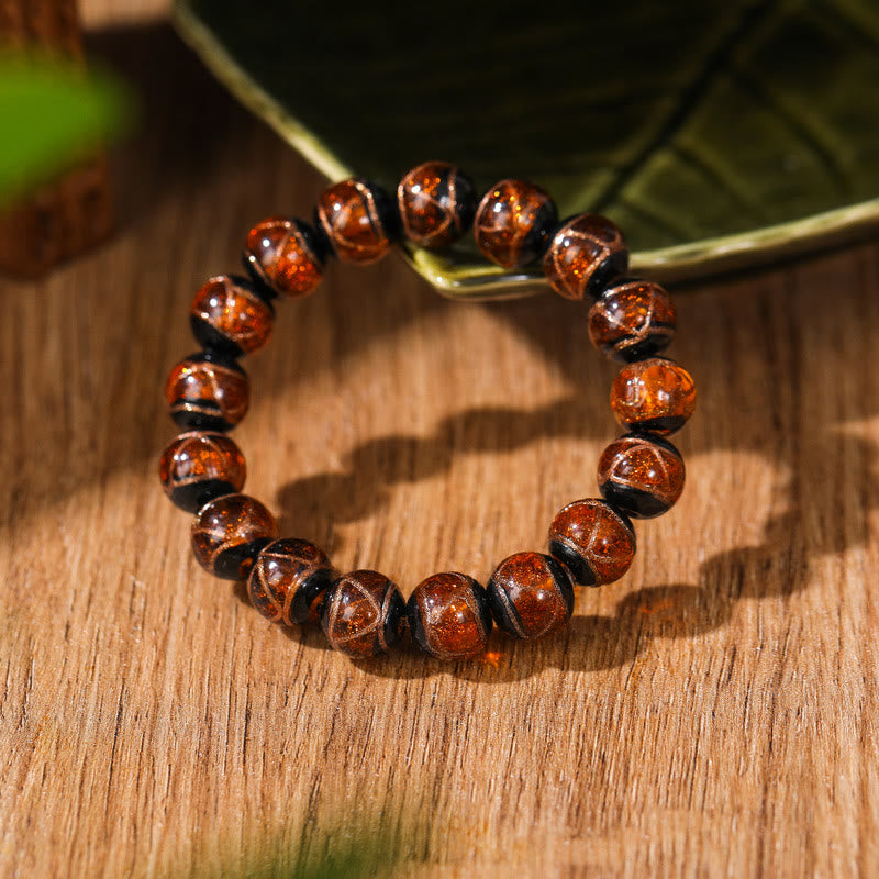 Buddha Stones Tibetan Classic Liuli Glass Bead Luck Wealth Bracelet - Brown - 14mm - image 8