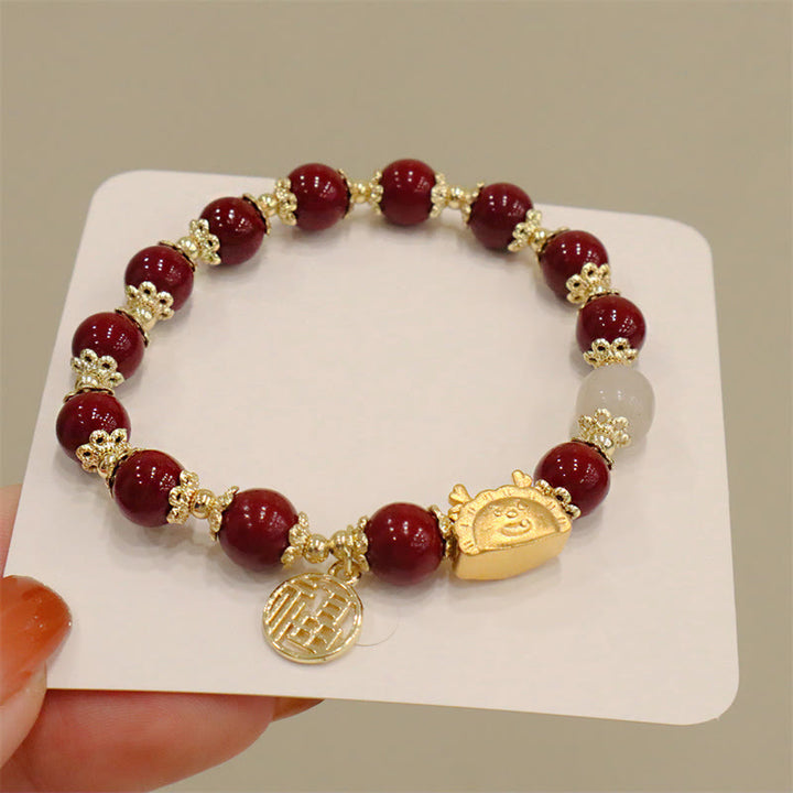 Buddha Stones Year Of The Dragon Red Agate Strawberry Quartz Black Obsidian Jade Garnet Pearl Cinnabar Dumpling Dragon Luck Fu Character Bracelet - Cinnabar(Wrist Circumference 14-19cm) - image 33