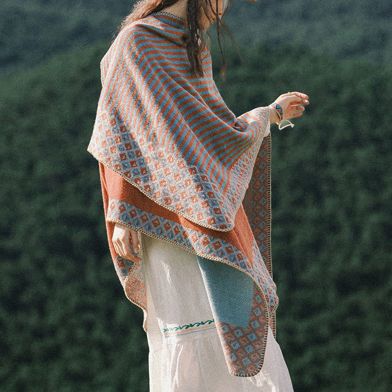 Buddha Stones Tibetan Shawl Striped Diamond Pattern Winter Warm Soft Scarf - image 12