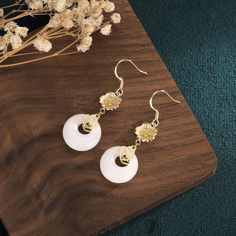 FengShui White Jade Blessing Drop Earrings - image 20