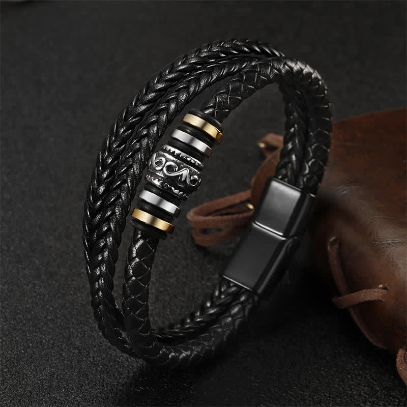 Buddha Stones Leather Layered Titanium Steel Balance Braided Bracelet - image 3