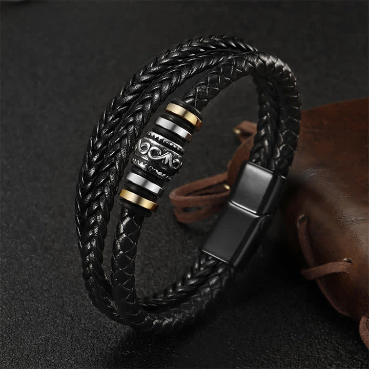 Buddha Stones Leather Layered Titanium Steel Balance Braided Bracelet - image 3