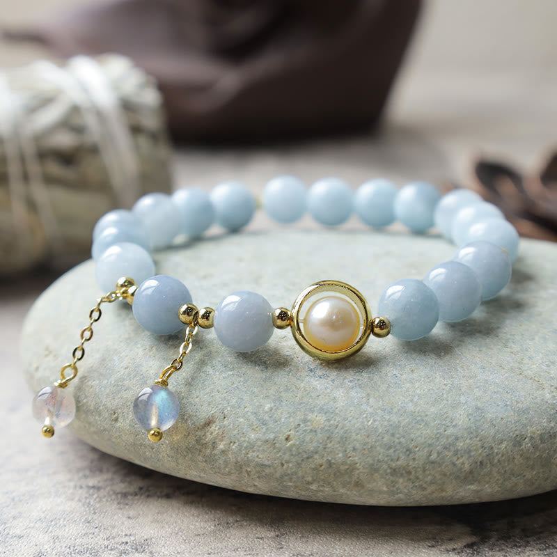 Buddha Stones Aquamarine Pearl Healing Moonstone Beads Charm Bracelet - image 4