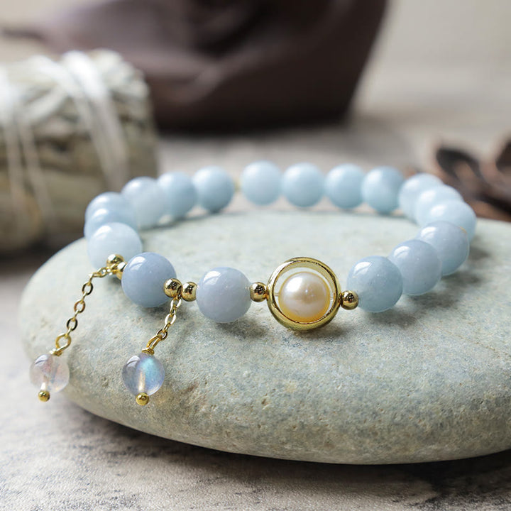 Buddha Stones Aquamarine Pearl Healing Moonstone Beads Charm Bracelet - image 4