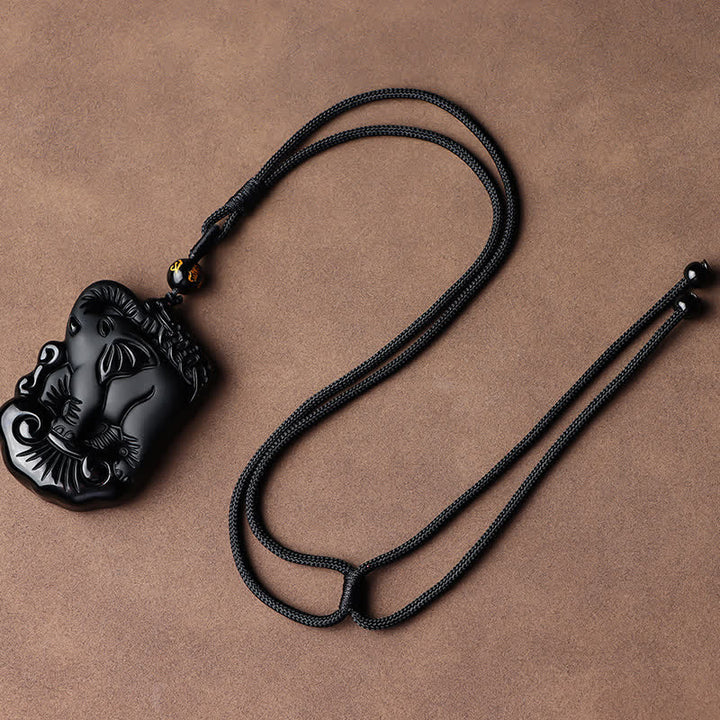 Black Obsidian Elephant Protection String Necklace Pendant Key Chain - image 14