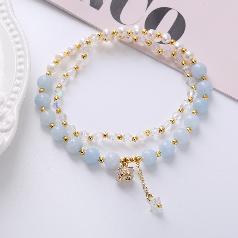 Buddha Stones Natural Amethyst Aquamarine Strawberry Quartz Pearl Peace Healing Double Wrap Bracelet - Aquamarine(Peace♥Serenity) - image 5