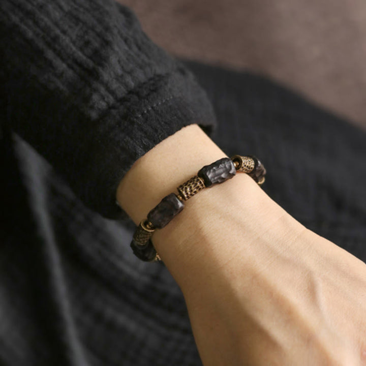 Buddha Stones Tibetan Ebony Wood Copper Calm Peace Bracelet - image 12