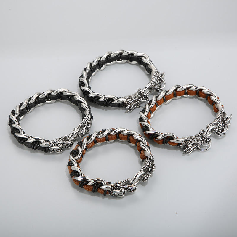 Buddha Stones Dragon Leather Titanium Steel Protection Luck Braided Bracelet - image 16
