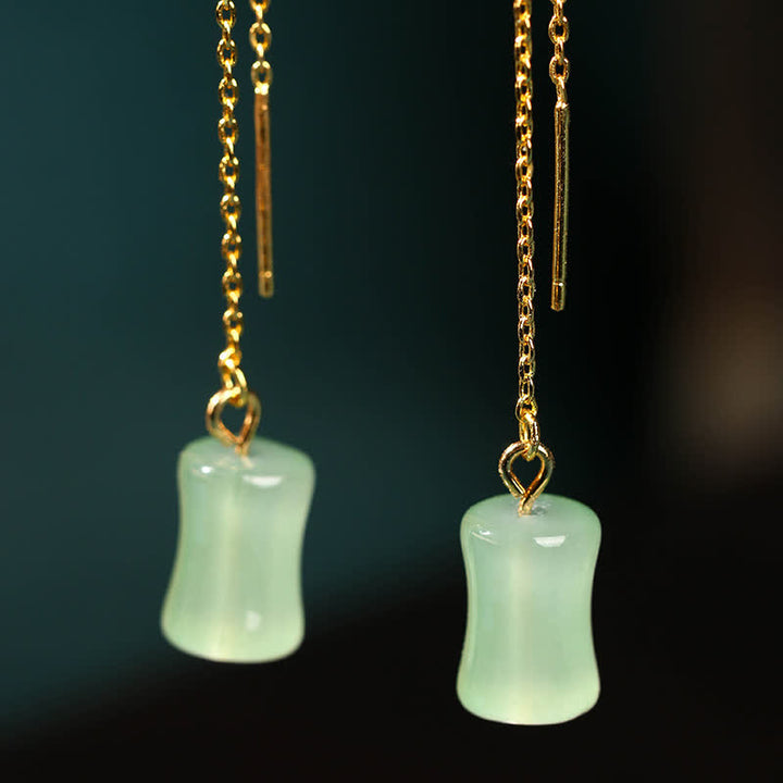 Buddha Stones Jade Bamboo Pattern Luck Drop Earrings - Jade - image 0