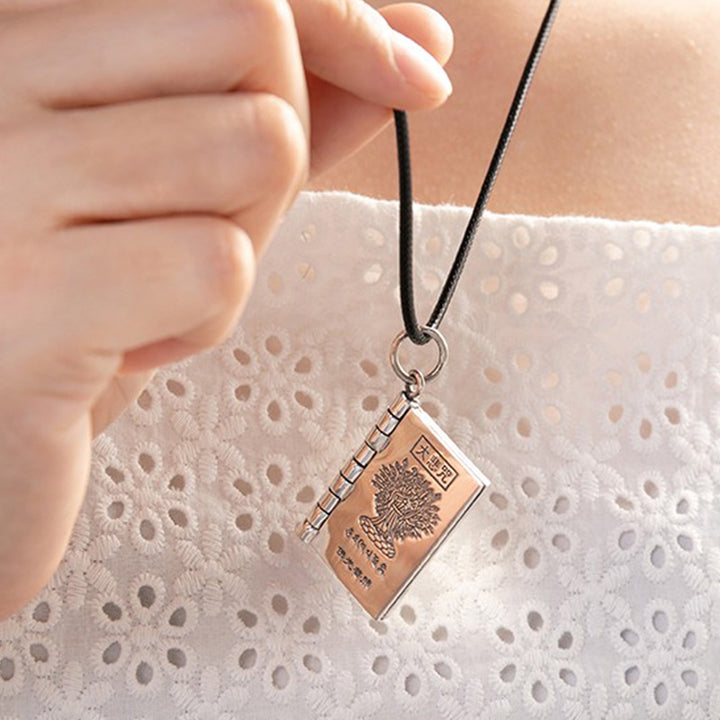 Buddha Stones 990 Sterling Silver Heart Sutra Great Compassion Shurangama Mantra Lotus Vajra Peace Necklace Pendant - image 9