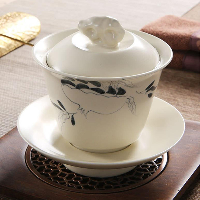 Buddha Stones Hand Painted Pomegranate Hibiscus Pine Lotus Ceramic Gaiwan Sancai Teacup Kung Fu Tea Cup And Saucer With Lid - image 11
