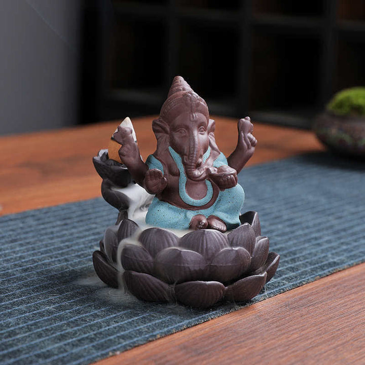 Ganesh Elephant Purple Clay Backflow Smoke Fountain Protection Incense Burner - Green - image 11