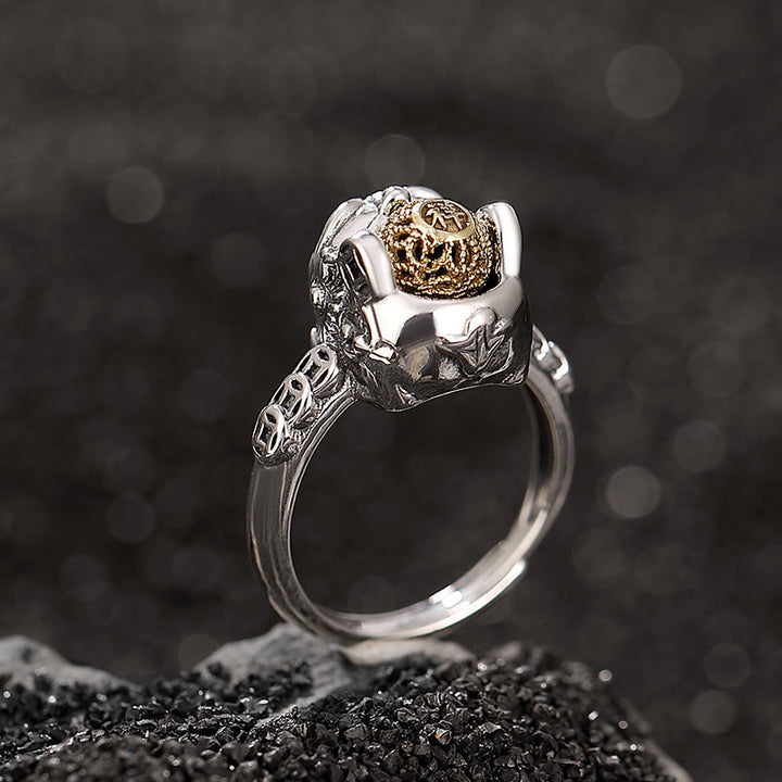 Buddha Stones 925 Sterling Silver PiXiu Copper Coin Wealth Adjustable Ring - image 2