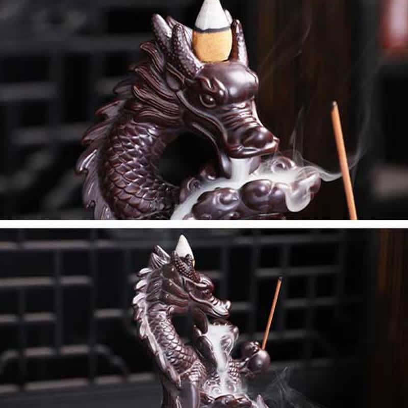 Dragon Lotus Pattern Strength Protection Ceramic Incense Burner Decoration - image 8