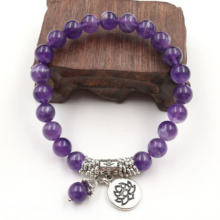 Buddha Stones Amethyst Crystal Lotus Healing Balance Bracelet - image 2
