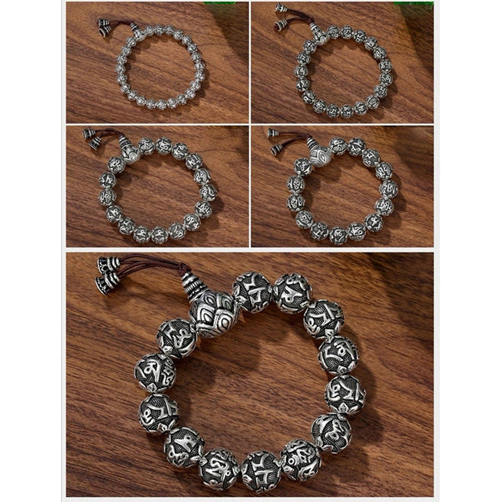 Buddha Stones Tibetan Om Mani Padme Hum Carved Alloy Beads Amulet Bracelet - image 10