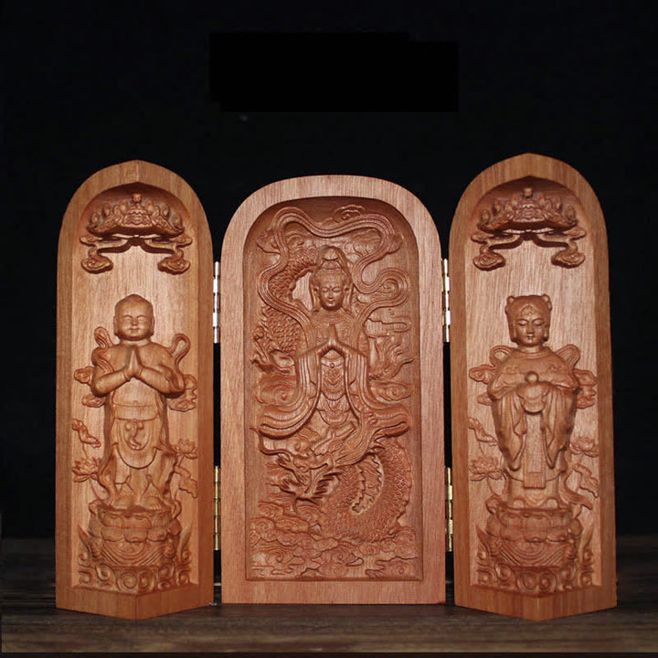 Avalokitesvara Kwan Yin Buddha Cherry Wood Compassion Home Decoration Altar - Dragon Avalokitesvara Kwan Yin - image 9