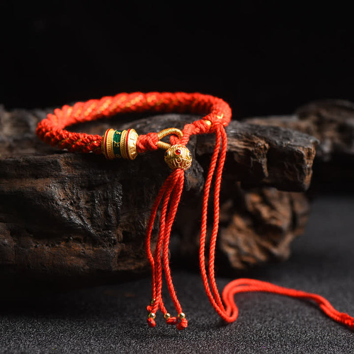 Buddha Stones Tibetan Handmade Luck Prayer Wheel Bead Charm Weave Colorful String Bracelet - Red(Wrist Circumference 14-19cm) - image 3