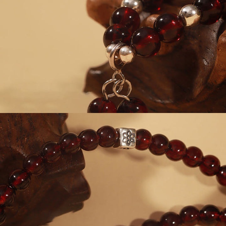 Buddha Stones 925 Sterling Silver Natural Garnet Cat Eye Protection Triple Wrap Bracelet - image 4