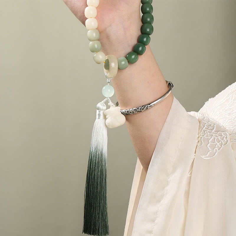 Buddha Stones Natural Gradient Bodhi Seed Fortune Money Bag Lotus Wisdom Tassel Wrist Mala - image 8