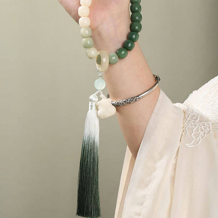 Buddha Stones Natural Gradient Bodhi Seed Fortune Money Bag Lotus Wisdom Tassel Wrist Mala - image 8