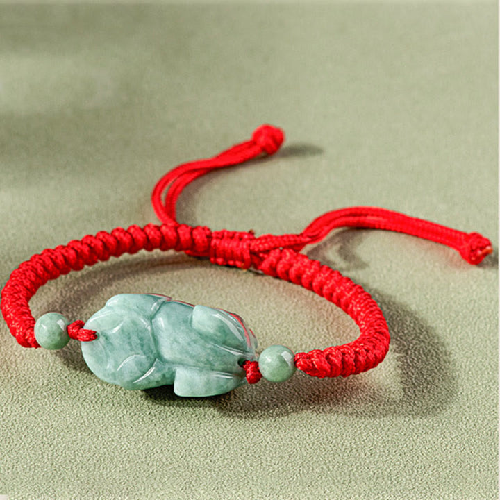 Buddha Stones Handmade Natural Jade PiXiu Protection King Kong Knot Braided String Bracelet - image 4