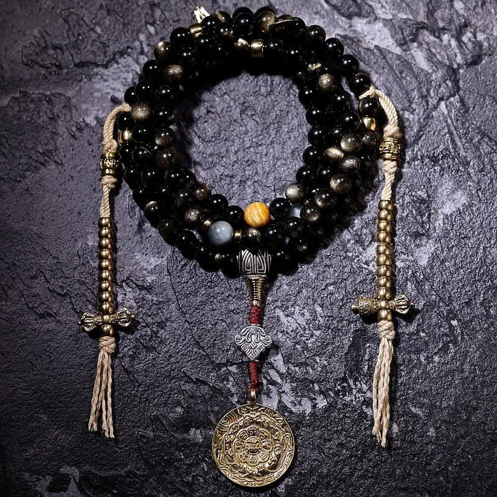 Buddha Stones 108 Mala Beads Gold Sheen Obsidian Tiger Eye Eagle's Eye Stone Wealth Bracelet - image 25