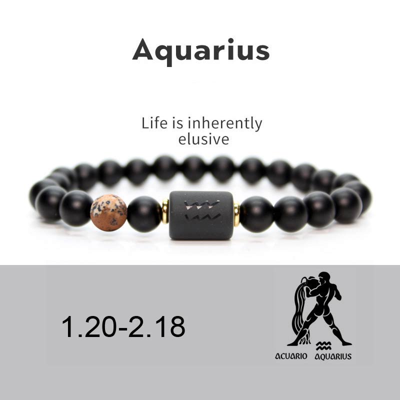 Buddha Stones 12  Constellations of the Zodiac Black Onyx Adjustable Bracelet - Aquarius - image 10