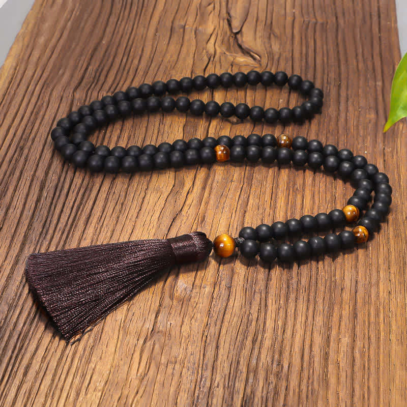 Buddha Stones 108 Mala Beads Frosted Stone Tiger Eye Balance Bracelet Necklace Pendant - Mala - image 4