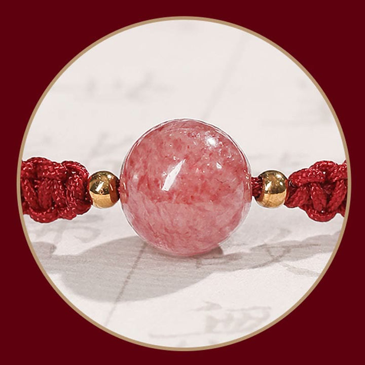 Buddha Stones Natural Strawberry Quartz Crystal Love Red String Weave Bracelet Anklet - image 10