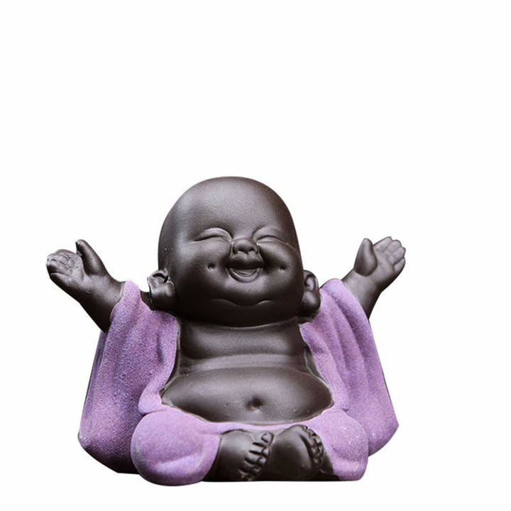 Buddha Stones Always Smiling Laughing Buddha Wealth Luck Purple Clay Maitreya Statue Decoration - Always Smiling Purple Laughing Buddha - image 18