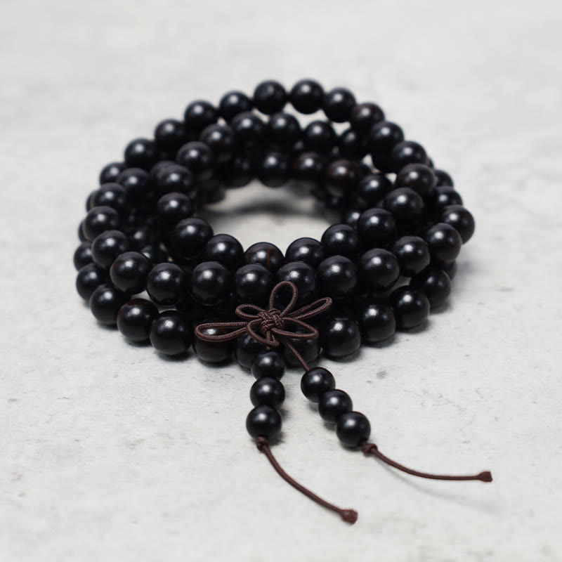 Buddha Stones 108 Mala Beads Bracelet Prayer Meditation Sandalwood Elastic - Ebony Wood - image 7