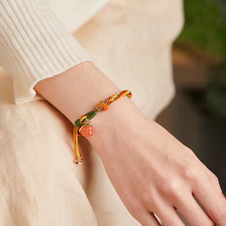 Buddha Stones Persimmon Red Agate Strength Reincarnation Knot Braid String Bracelet - image 7