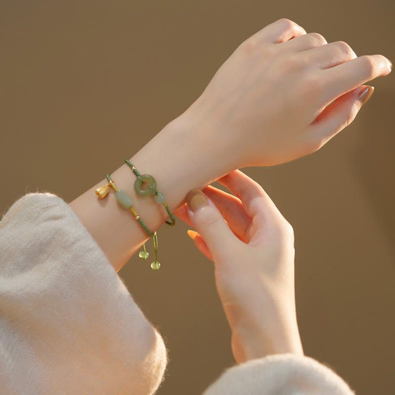 Buddha Stones Lotus Jade Peace Buckle Bead Luck Happiness Charm String Bracelet - image 6