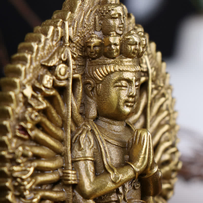 Buddha Stones Chenrezig Thousand-handed Avalokitesvara Figurine Double-sided Kuan Yin Bodhisattva Protection Solid Copper Statue Decoration - image 4