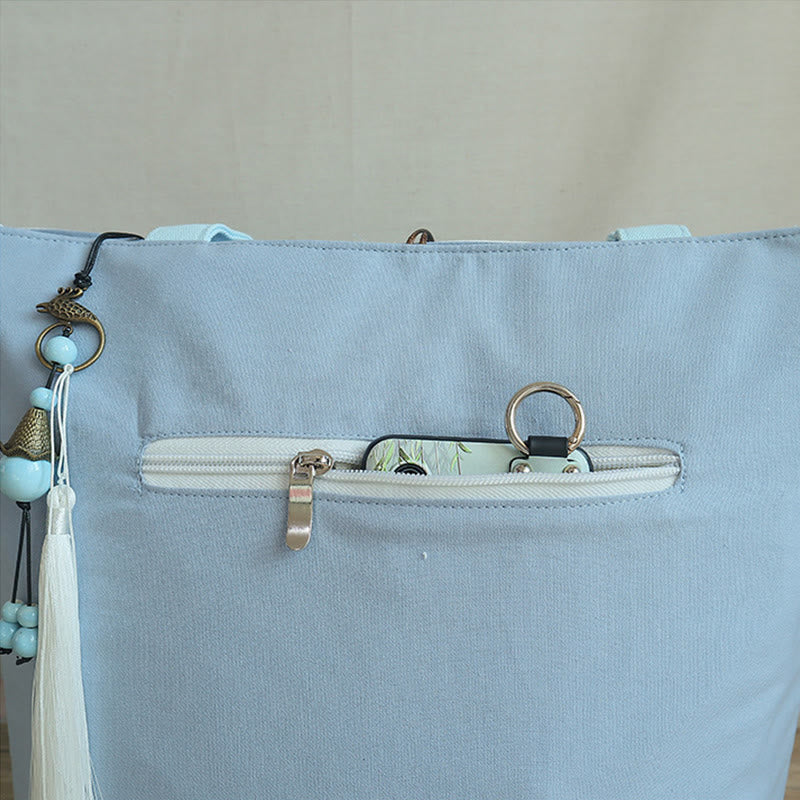 Buddha Stones Pear Flower Plum Peach Blossom Bamboo Embroidery Canvas Large Capacity Shoulder Bag Tote Bag - image 11