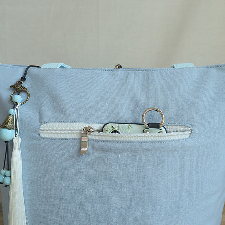 Buddha Stones Pear Flower Plum Peach Blossom Bamboo Embroidery Canvas Large Capacity Shoulder Bag Tote Bag - image 11