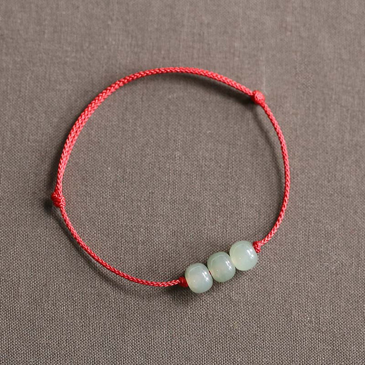 Buddha Stones Three Beads Jade Luck String Weave Bracelet - Red(Wrist Circumference 14-20cm) - image 0