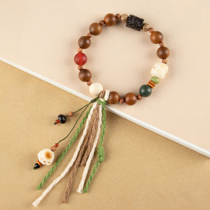 Buddha Stones Lightning Strike Wood Bodhi Seed Cat Paw Claw Auspiciousness Protection Tassel Bracelet - Lightning Strike Wood(Wrist Circumference 14-15cm) - image 0