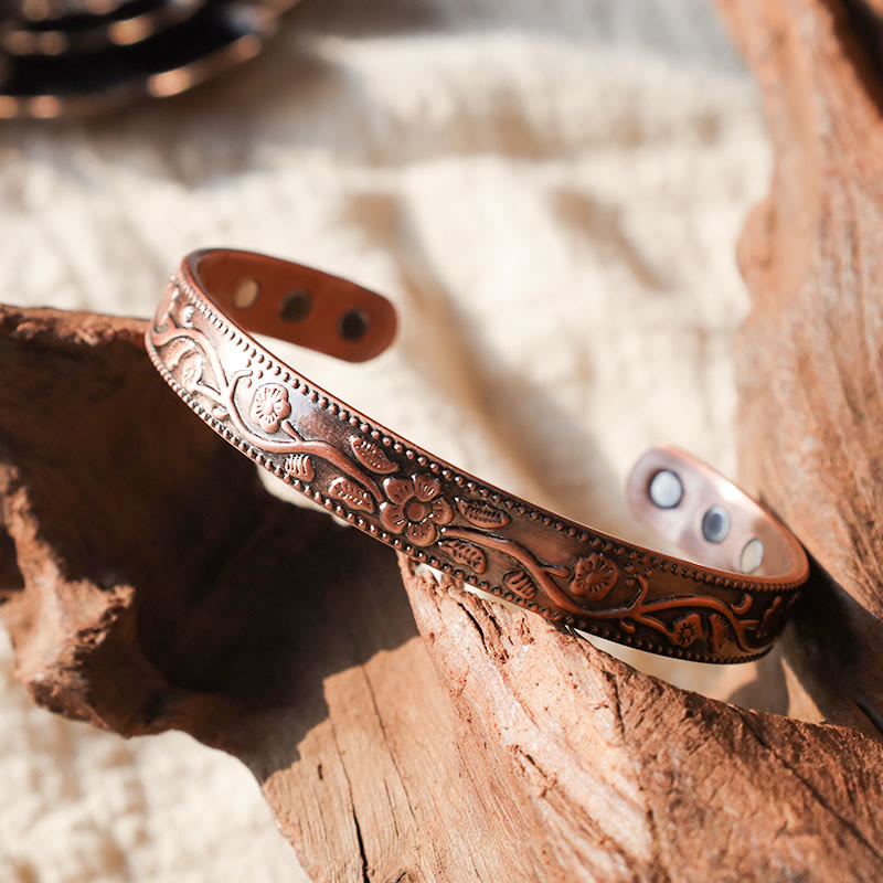 Buddha Stones Floral Magnetic Copper Adjustable Cuff Bracelet Bangle - image 1