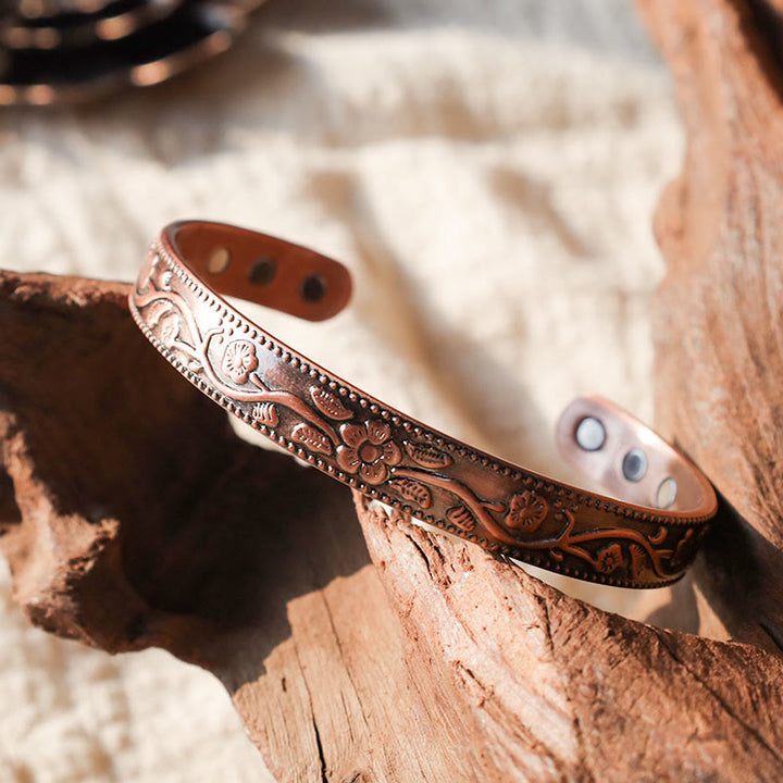 Buddha Stones Floral Magnetic Copper Adjustable Cuff Bracelet Bangle - image 1