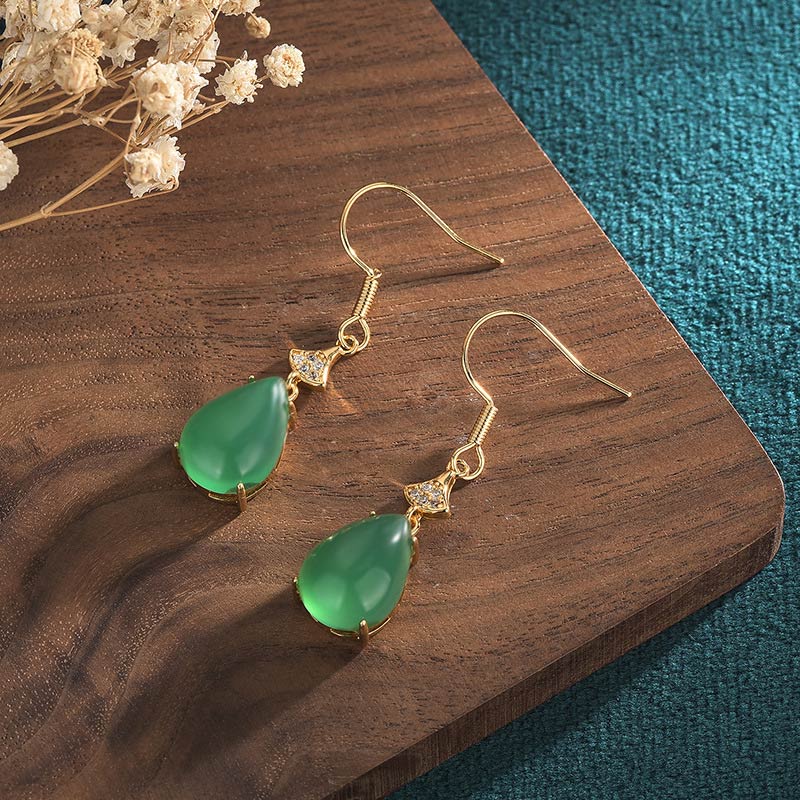 Buddha Stones Cyan Jade Luck Drop Earrings - Cyan Jade - image 0