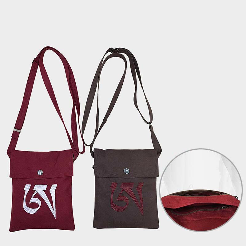 Buddha Stones Handmade OM Mantra Embroidered Spiritual Mind Practice Cotton Crossbody Bag Shoulder Bag Cellphone Bag - image 1