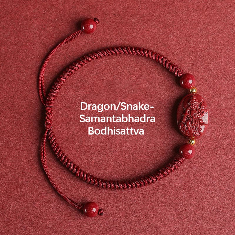 Buddha Stones Chinese Zodiac Natal Buddha Cinnabar Keep Away Evil Spirits Rope Bracelet - Dragon/Snake-Samantabhadra Bodhisattva - image 5