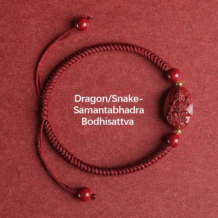 Buddha Stones Chinese Zodiac Natal Buddha Cinnabar Keep Away Evil Spirits Rope Bracelet - Dragon/Snake-Samantabhadra Bodhisattva - image 5